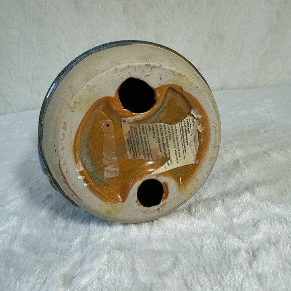 Kohl's Snowman Holiday Pillar Candle Holder Blue Hat Clothes Ceramic - Picture 3 of 6